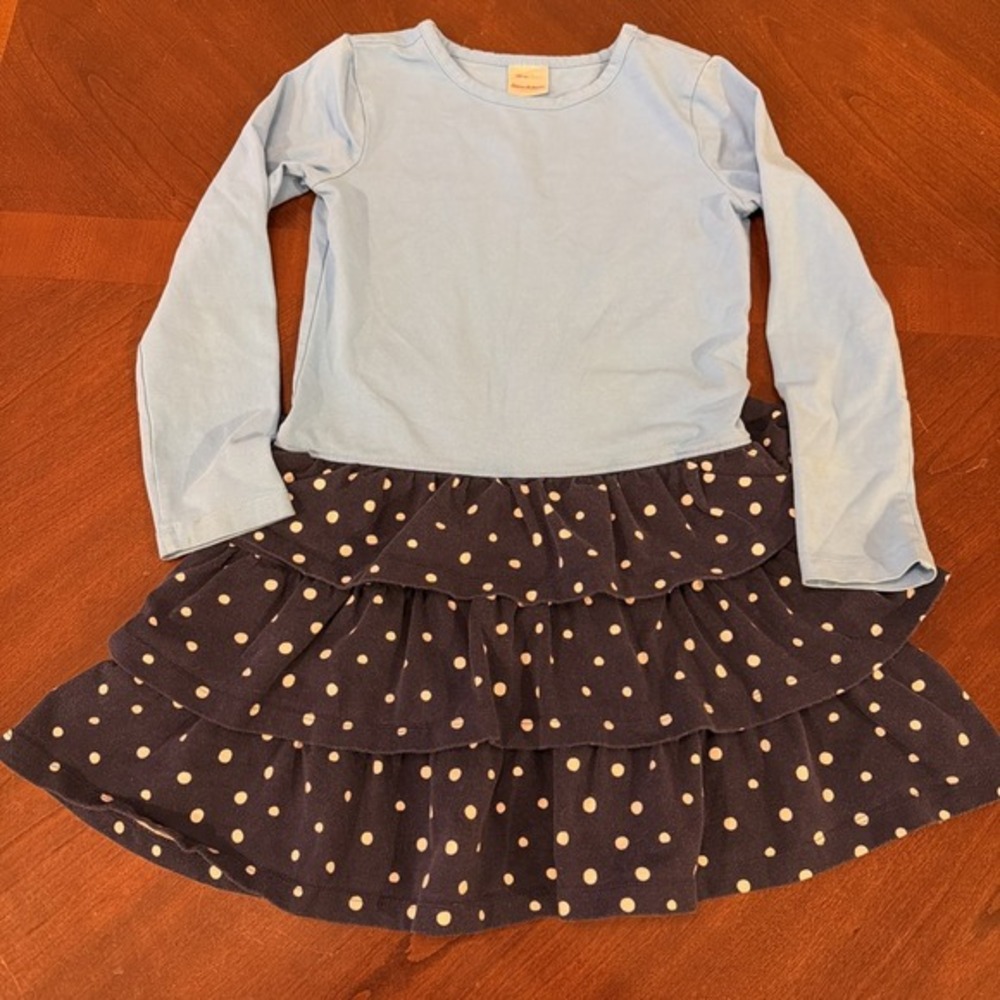 Hanna Andersson Girls Blue Polka Dot Tier Skater Dress Size 120 Us 6-7‎